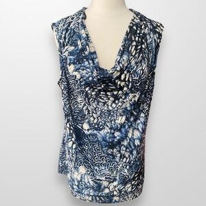 Alfani Woman Size‎ 1X Top Shirt Blouse Sleeveless Draped Clear Sequin Blue